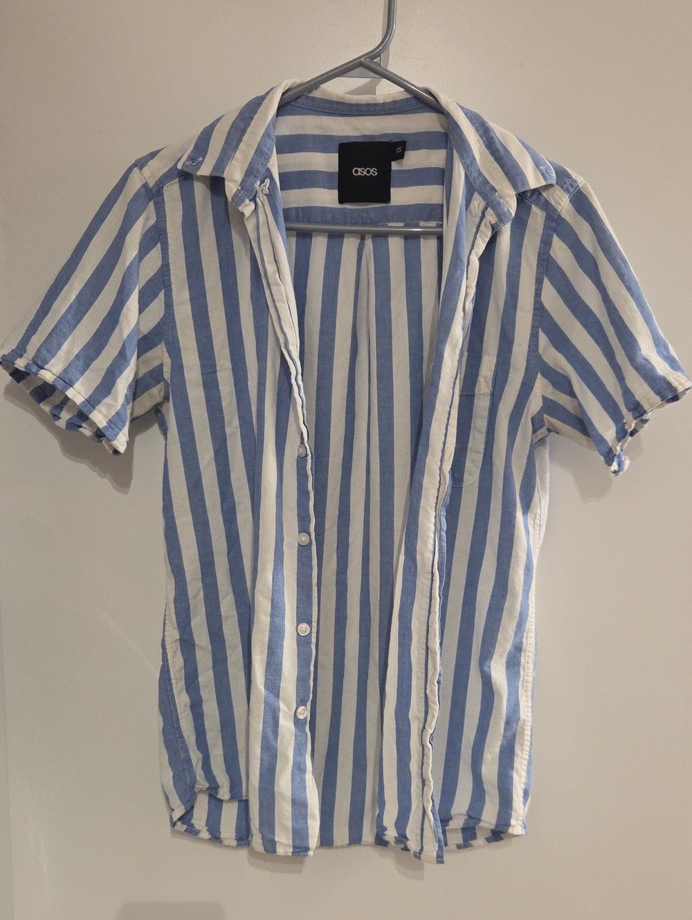 ASOS Cute Light Blue and White Stripe Short-Sleeve Button-Up Cover Up Cotton
